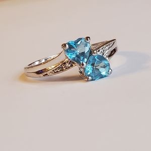 Blue Topaz Diamond Sterling Double Heart Ring